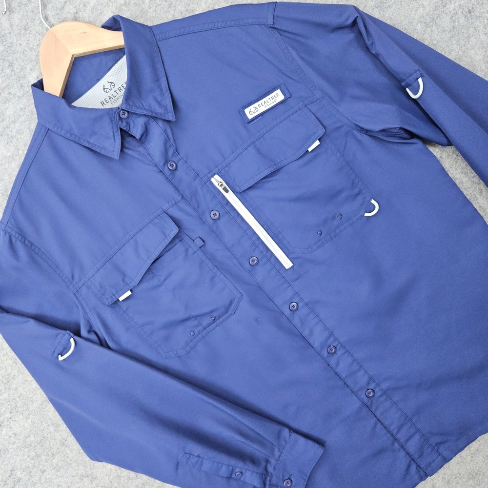 Realtree Fishing Shirt Men's Medium Patriot Blue Long Sleeve Vented Caped Hiking